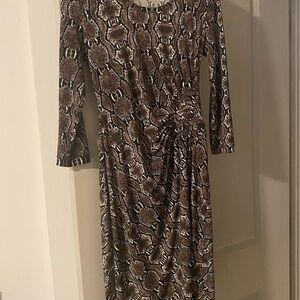 Calvin Klein Brown and Cream Long Sleeve Dress